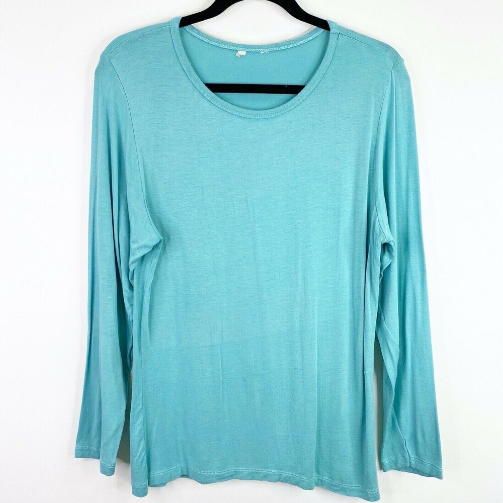 Carol Vee Solid Blue Long Sleeve Top Shirt Size Medium M Womens